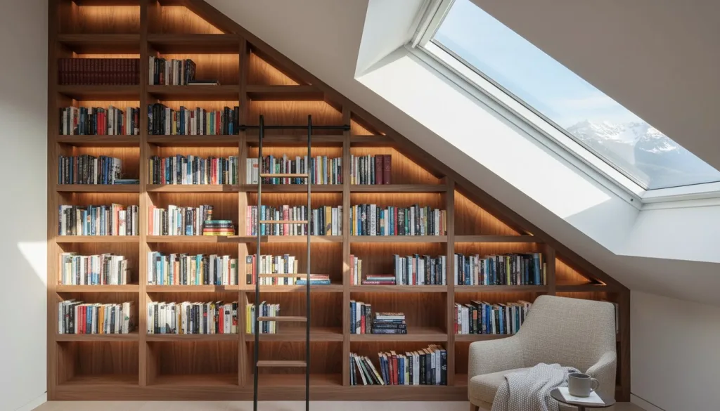 Aménagement bibliothèque sous pente : l'art d'optimiser vos combles sur mesure