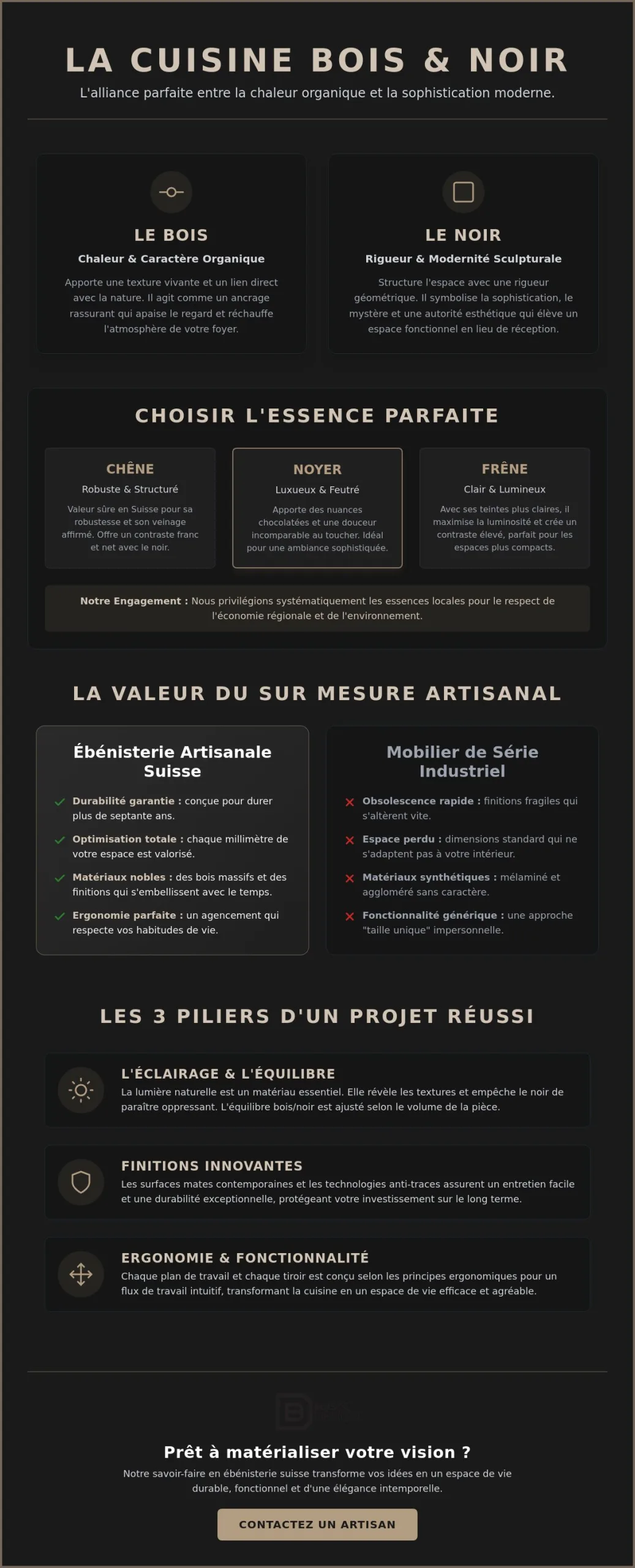 Cuisine en bois et noir design : l’élégance du sur-mesure en Suisse en 2026