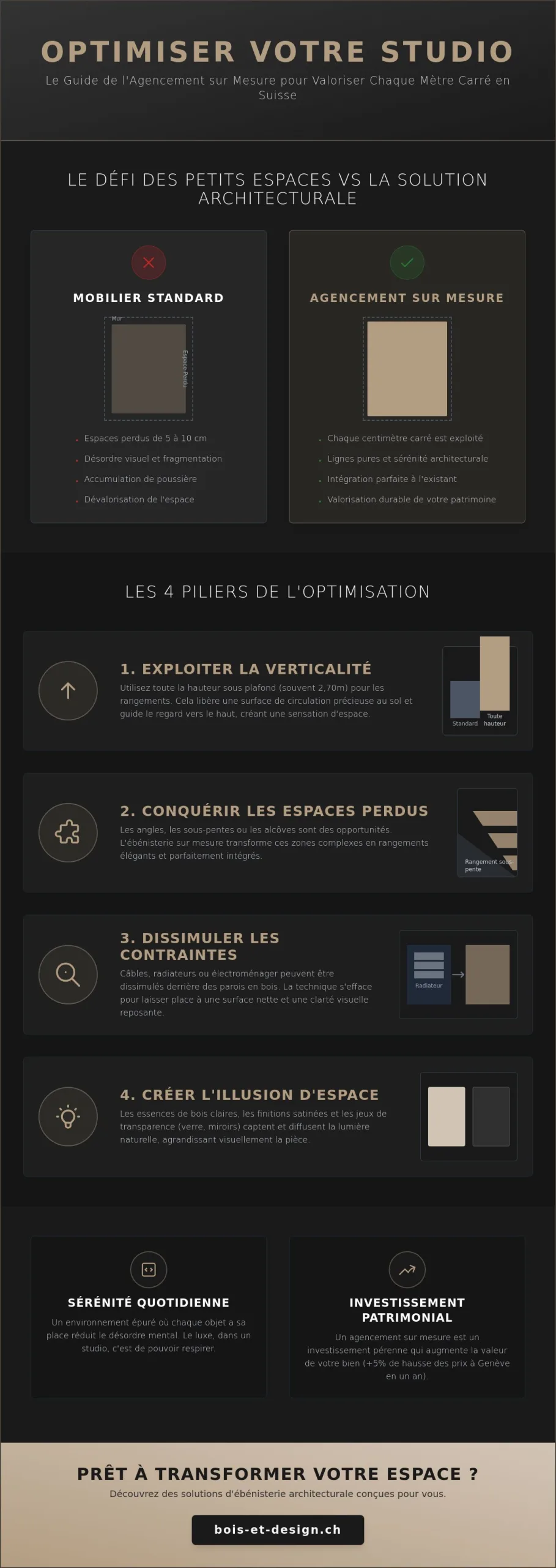 Comment optimiser l'espace dans un studio : le guide de l'agencement sur mesure en Suisse