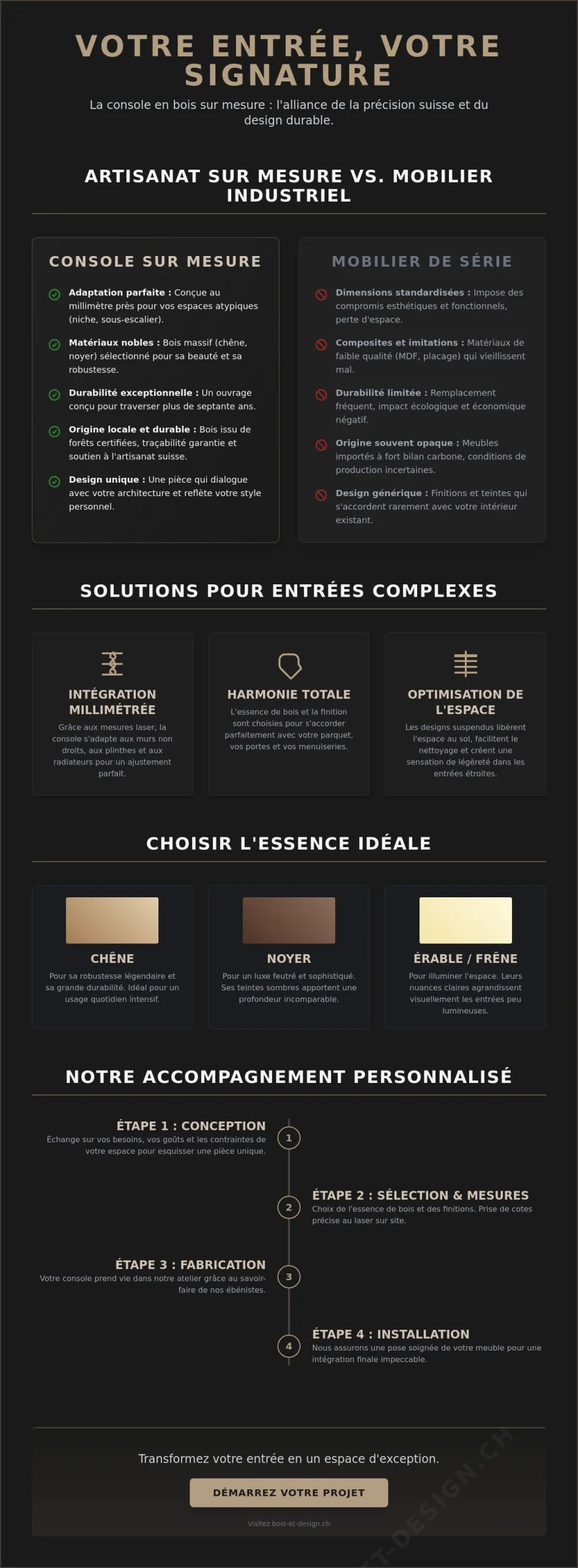 Console d'entrée en bois sur mesure : l'élégance de l'ébénisterie suisse