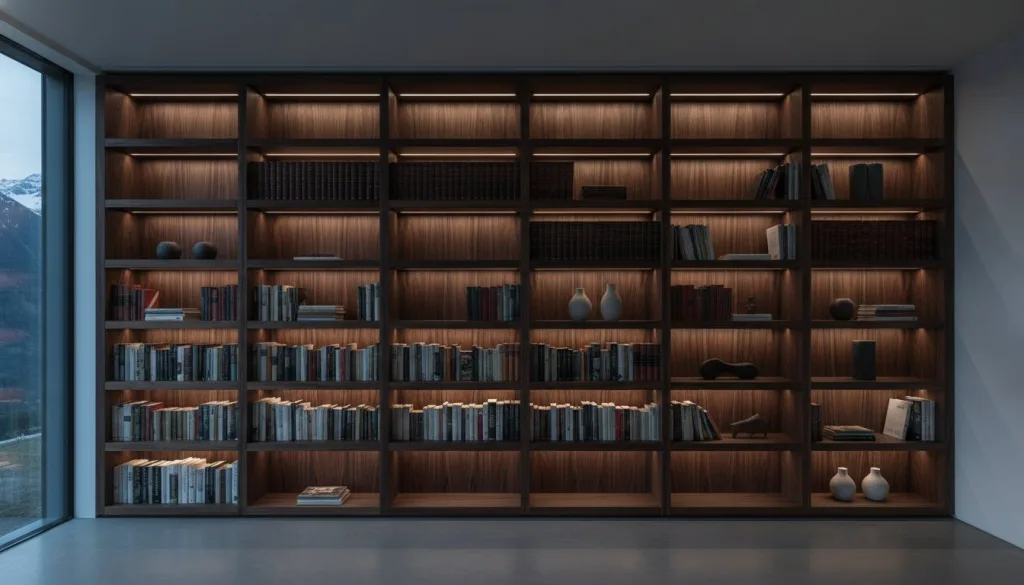 Éclairage intégré pour bibliothèque sur mesure : sublimer l’artisanat par la lumière