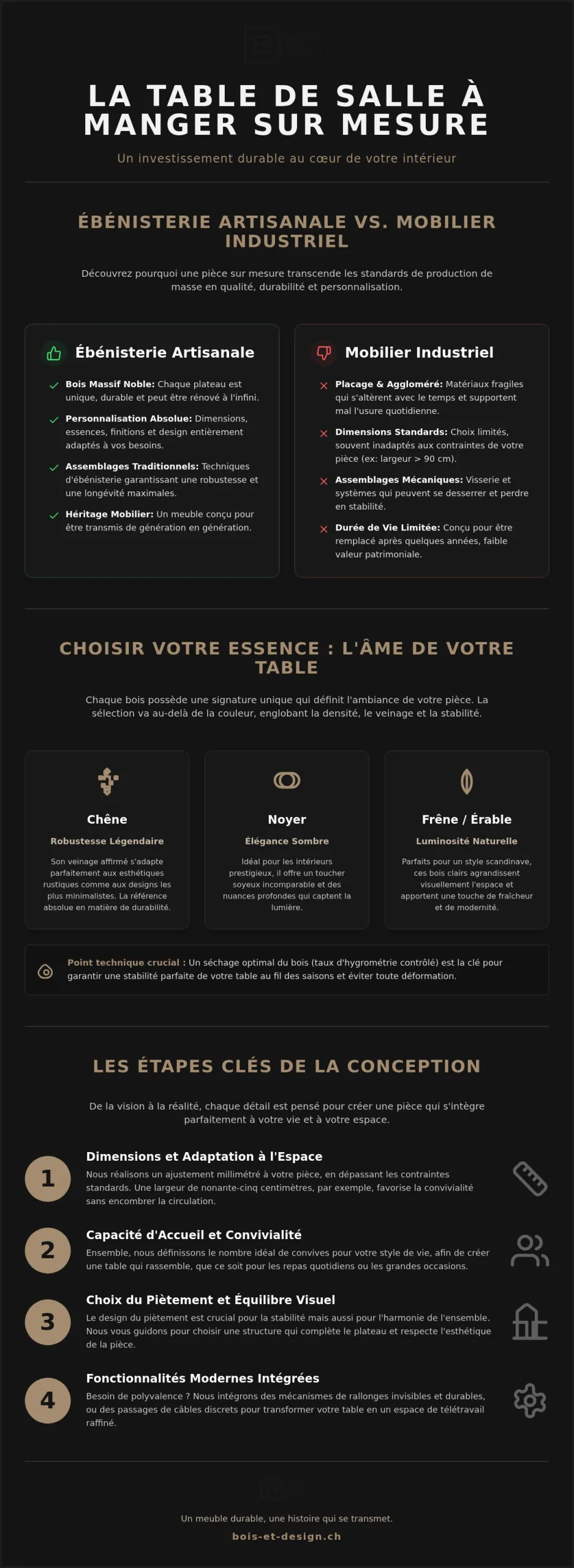 Table de salle à manger en bois sur mesure : l'excellence de l'ébénisterie suisse