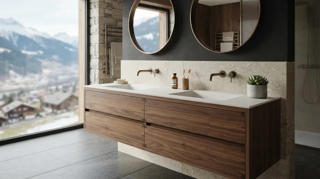 Meuble vasque double sur mesure : l'excellence de l'ébénisterie suisse pour votre salle de bain